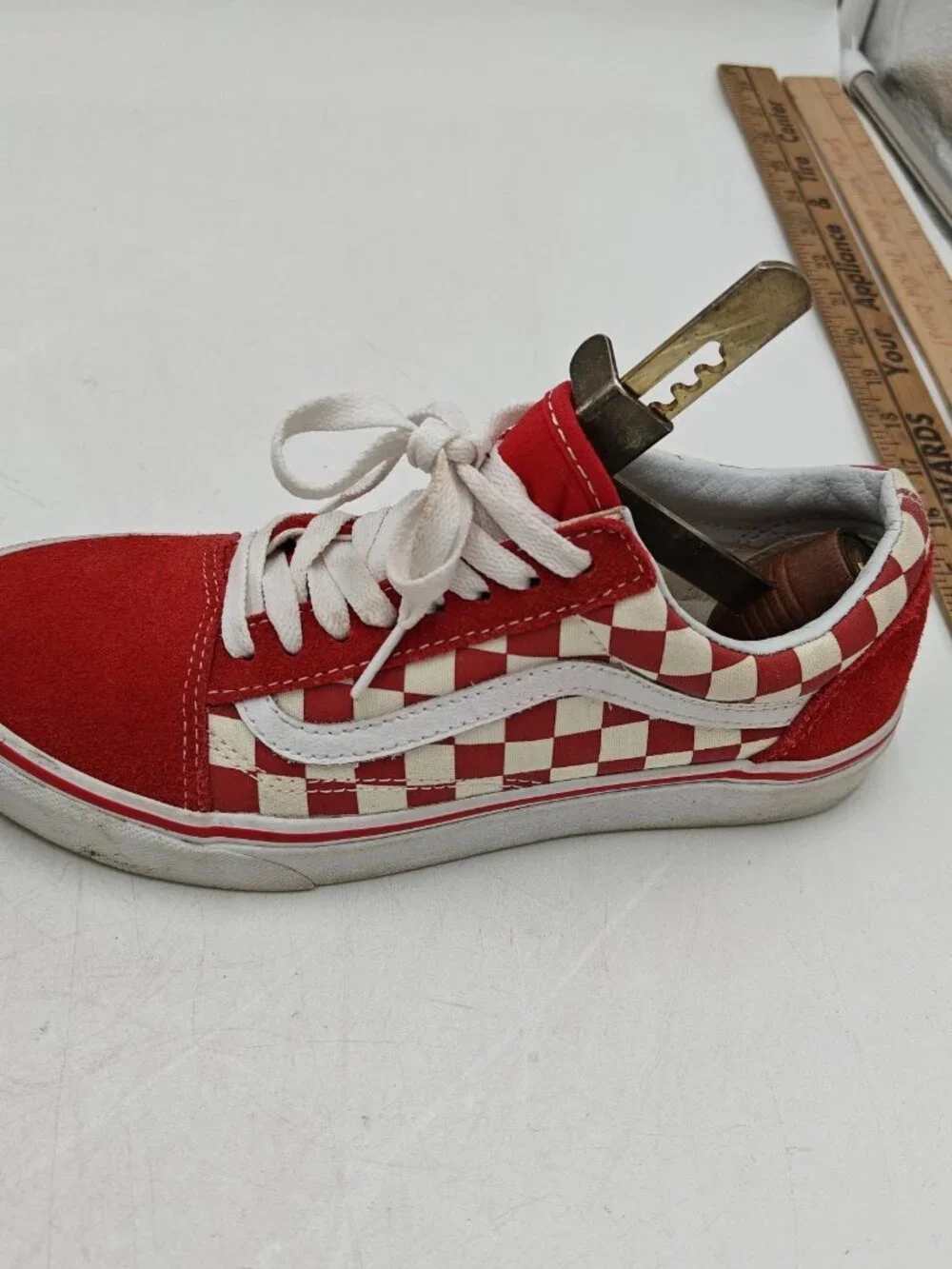Vans Old Skool Red White Checkerboard Mens 6.5 Womens 8 500714 EUC Box
